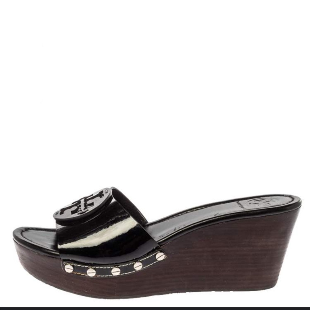 Tory Burch Patent Leather Wedge Slides
